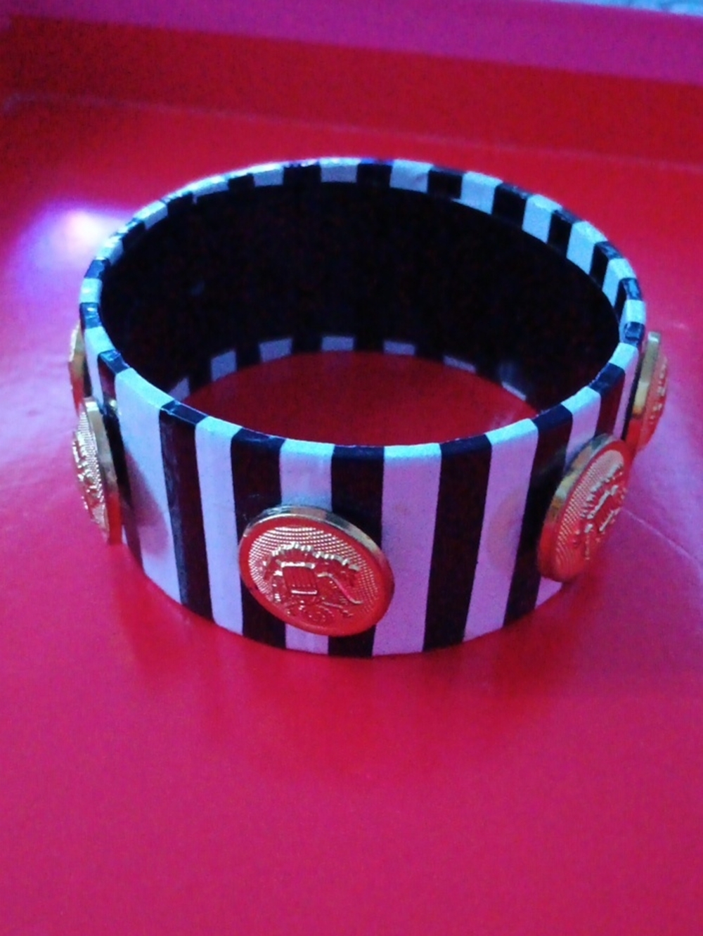 Handmade!!  Black & White Wrapped Vinyl Bangle with Gold  Accents